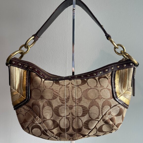 Coach Vintage Signature Jacquard w/ Metallic Detail Hobo Hand Bag - Preowned - Picture 2 of 10
